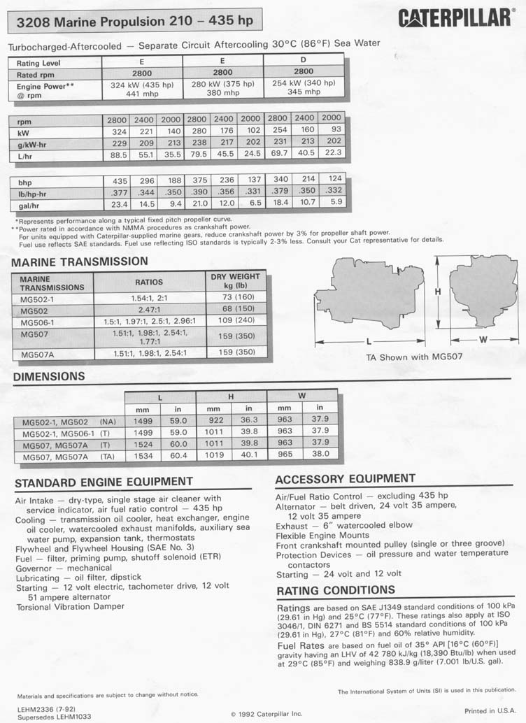 CATERPILLAR 3208TA RBLT MARINE ENGINE