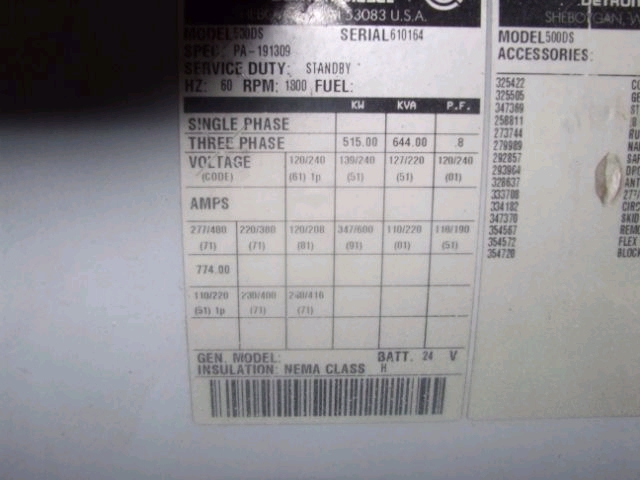 DETROIT DIESEL 500DS Used Ind. Generators Sets