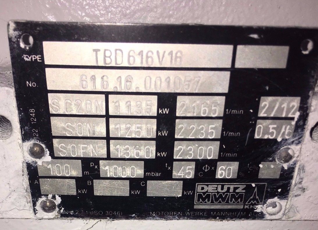 Deutz -MWM TBD616BV16 Deutz Used Marine Engines