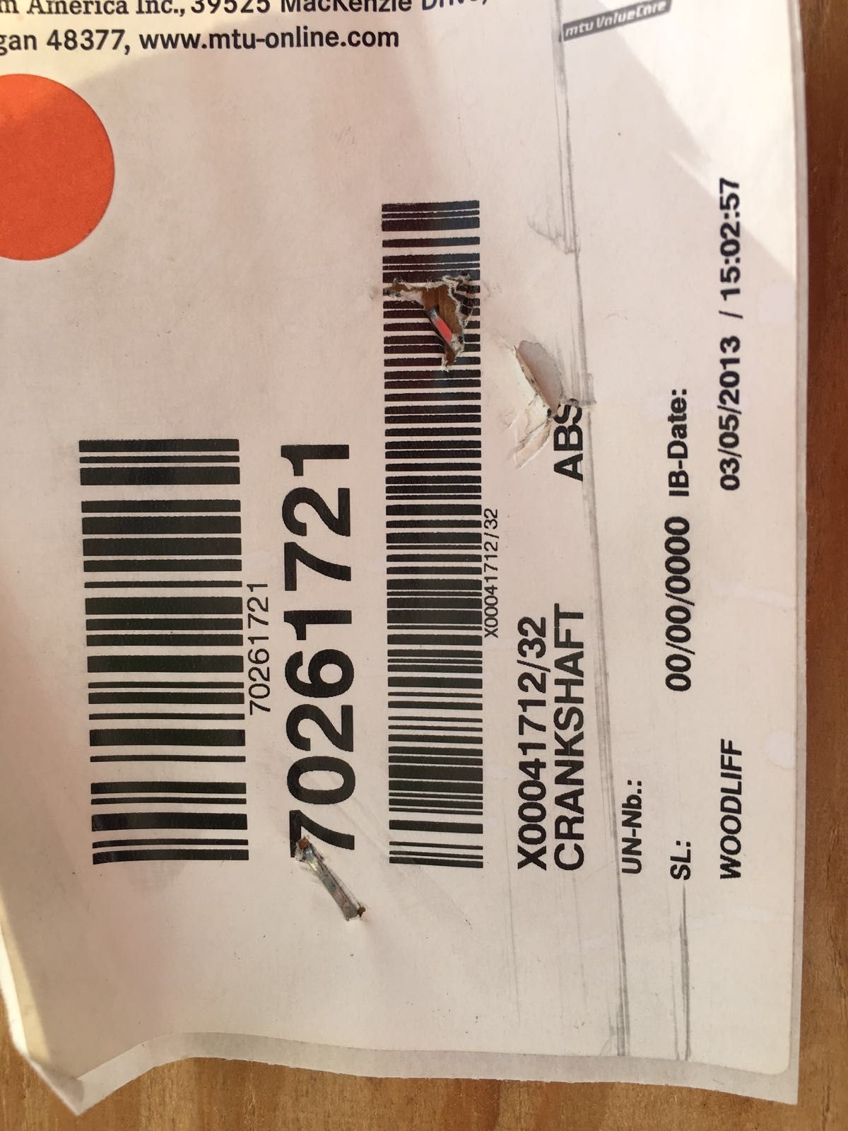 Miscellaneous  MTU 12V-2000 crankshaft  Part #X0004171232  