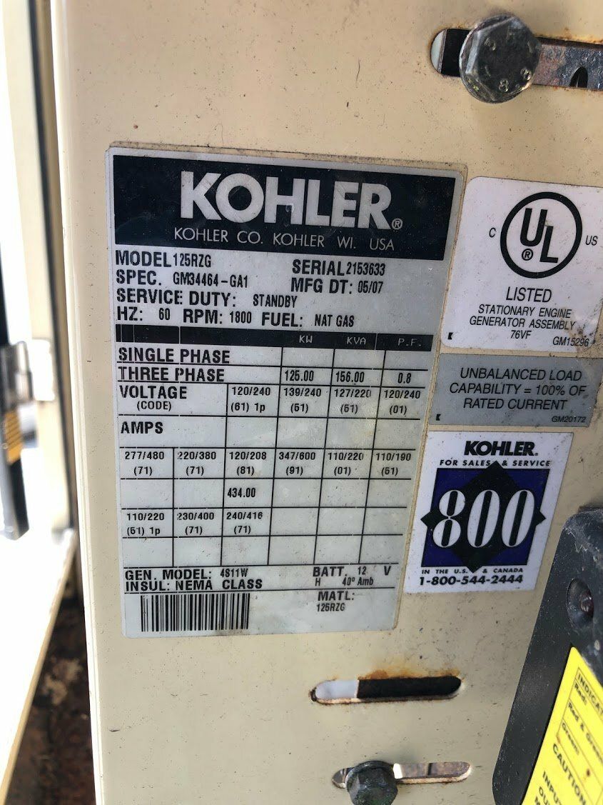 Kohler/GM Kohler/GM Nat. Gas Generator set