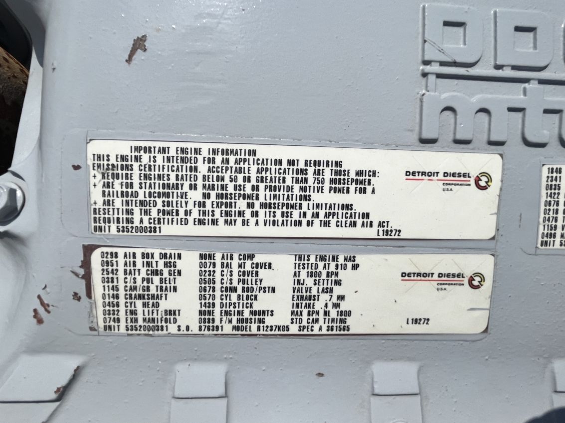 MTU/ Detroit Diesel 12v-2000 Used Diesel Industrial generator set 